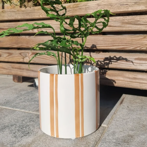 Cache-pot rayé terracota pour plantes diamètre 13,5 cm